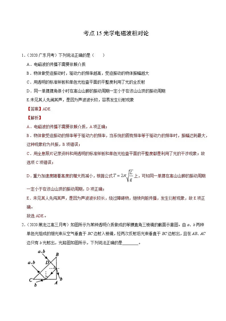 考点15光学电磁波相对论（解析版）-2021届高三《新题速递·物理》11月刊（高考复习）第1页