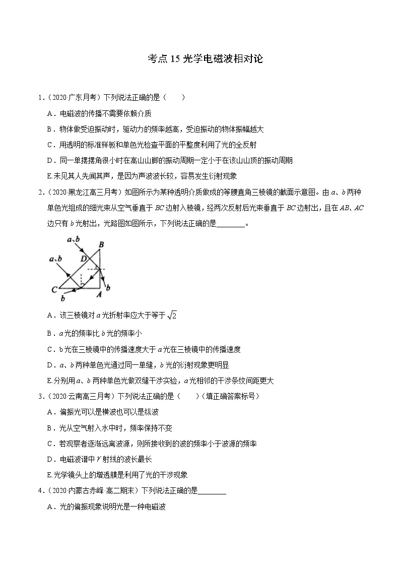 考点15光学电磁波相对论（原卷版）-2021届高三《新题速递·物理》11月刊（高考复习）第1页
