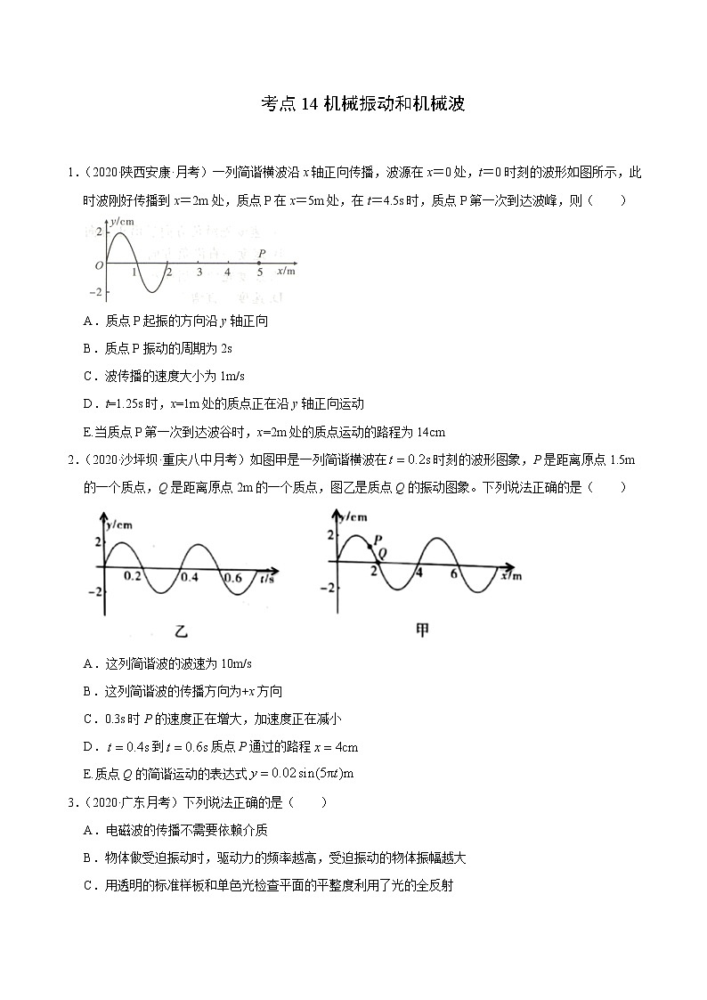 考点14机械振动和机械波（原卷版）-2021届高三《新题速递·物理》11月刊（高考复习）第1页