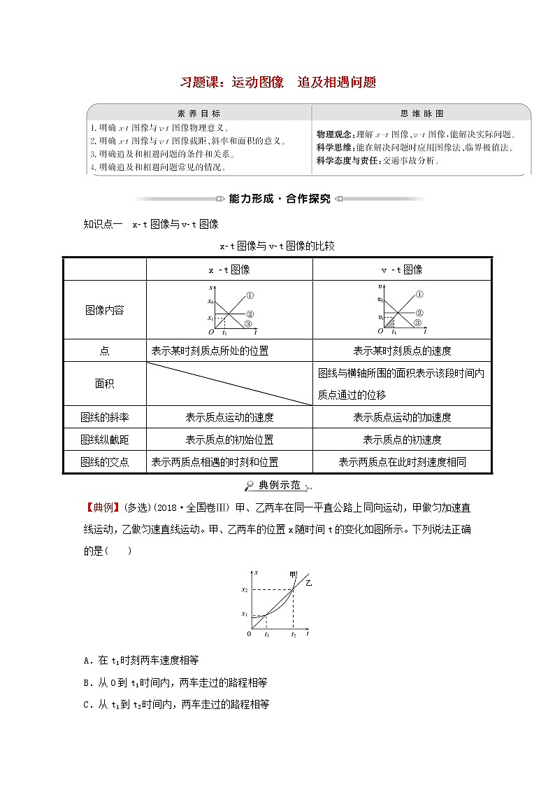 2021_2022学年高中物理第一章运动的描述习题课：运动图像追及相遇问题学案教科版必修101