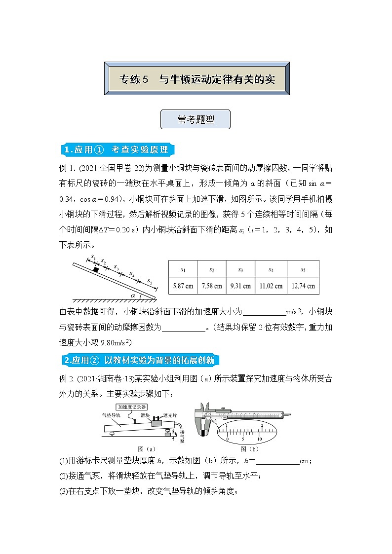 【原创】（新高考）2022届高三物理精准提升专练5 与牛顿运动定律有关的实验 学生版第1页