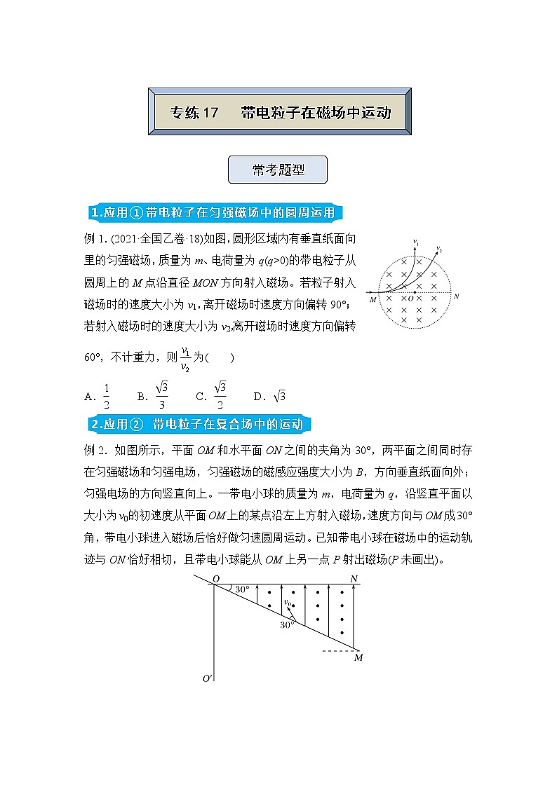 【原创】（新高考）2022届高三物理精准提升专练17 带电粒子在磁场中运动 学生版第1页