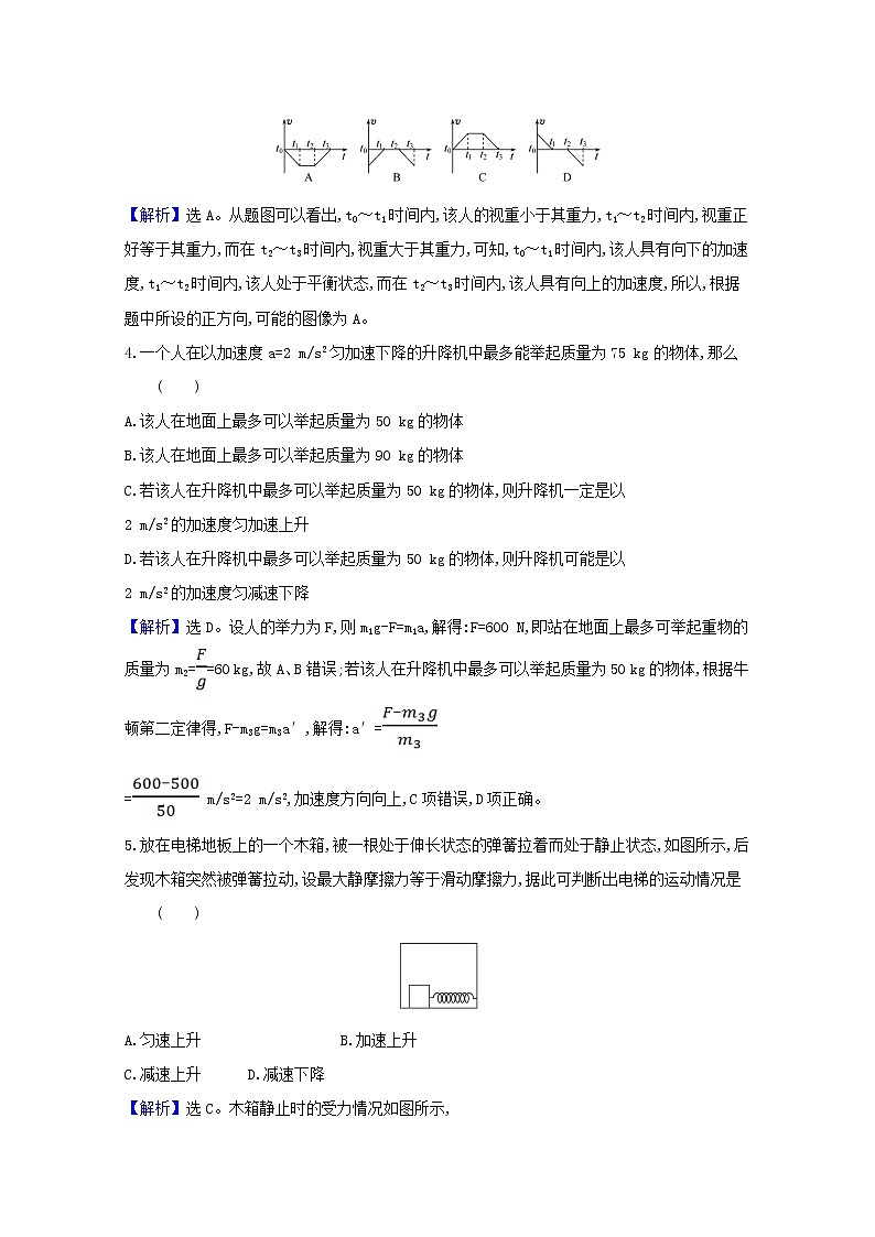 2021_2022学年新教材高中物理课时检测25超重和失重含解析新人教版必修102