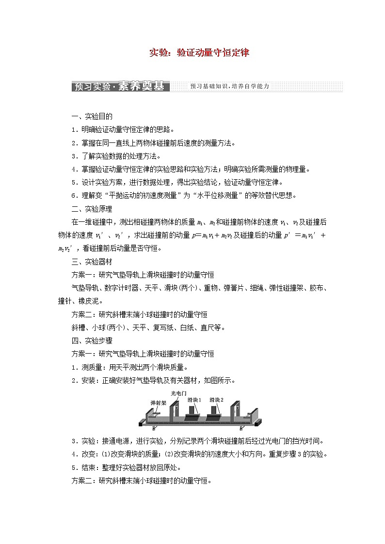 第一章动量守恒定律4实验：验证动量守恒定律学案01