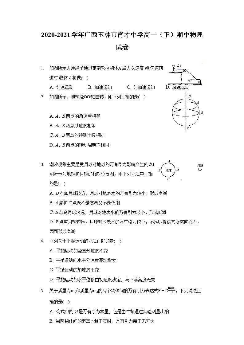 2020-2021学年广西玉林市育才中学高一（下）期中物理试卷第1页