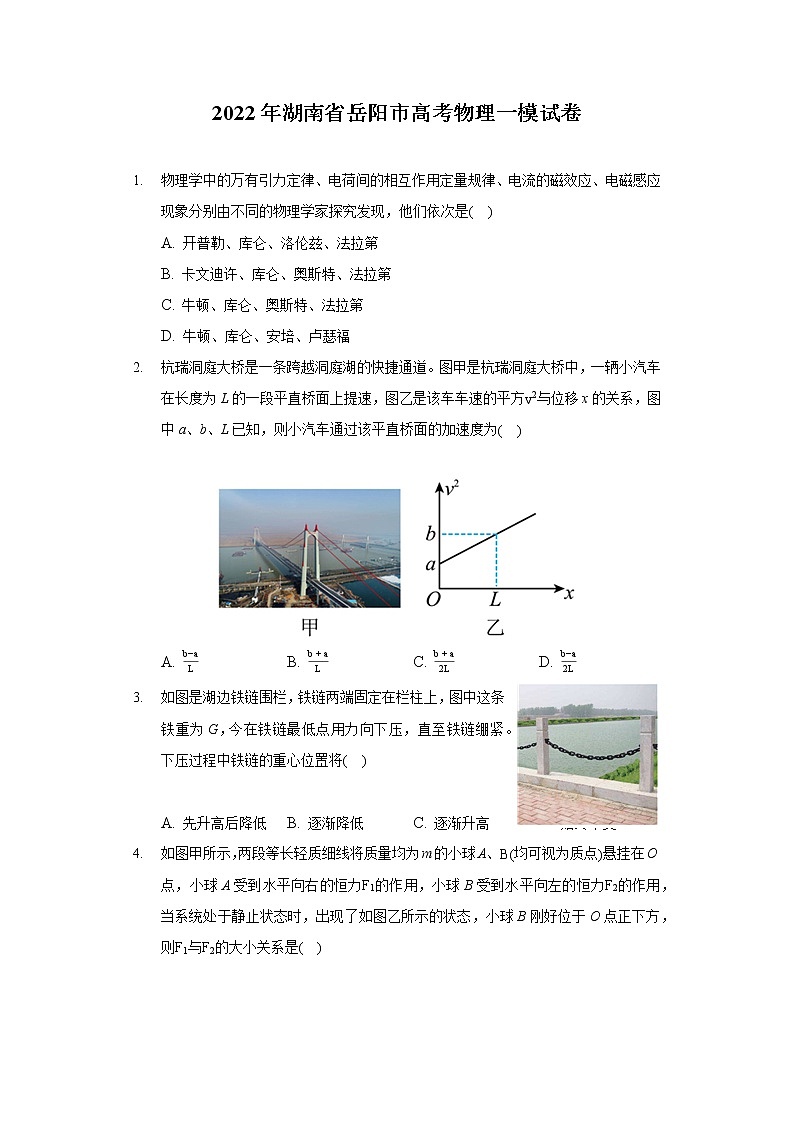 2022年湖南省岳阳市高考物理一模试卷（含答案）第1页