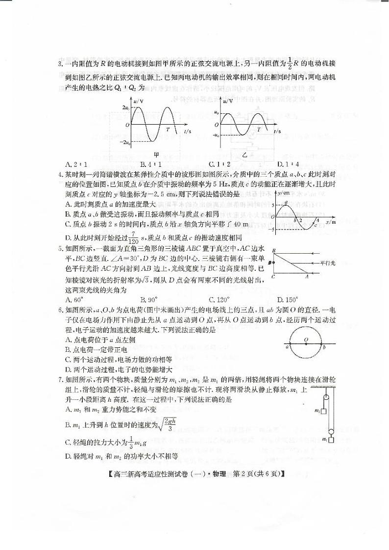 2021届八省联盟高三湖北省新高考适应性测试卷（一）物理试题 PDF版第2页