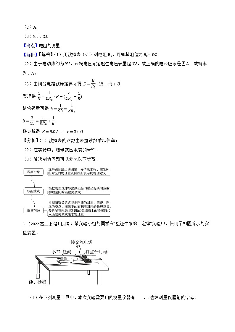 2022届高三物理二轮复习卷：实验题专题练习（一）(教师版)第3页