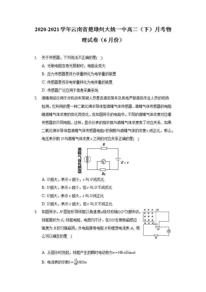 2020-2021学年云南省楚雄州大姚一中高二（下）月考物理试卷（6月份）（含答案）第1页