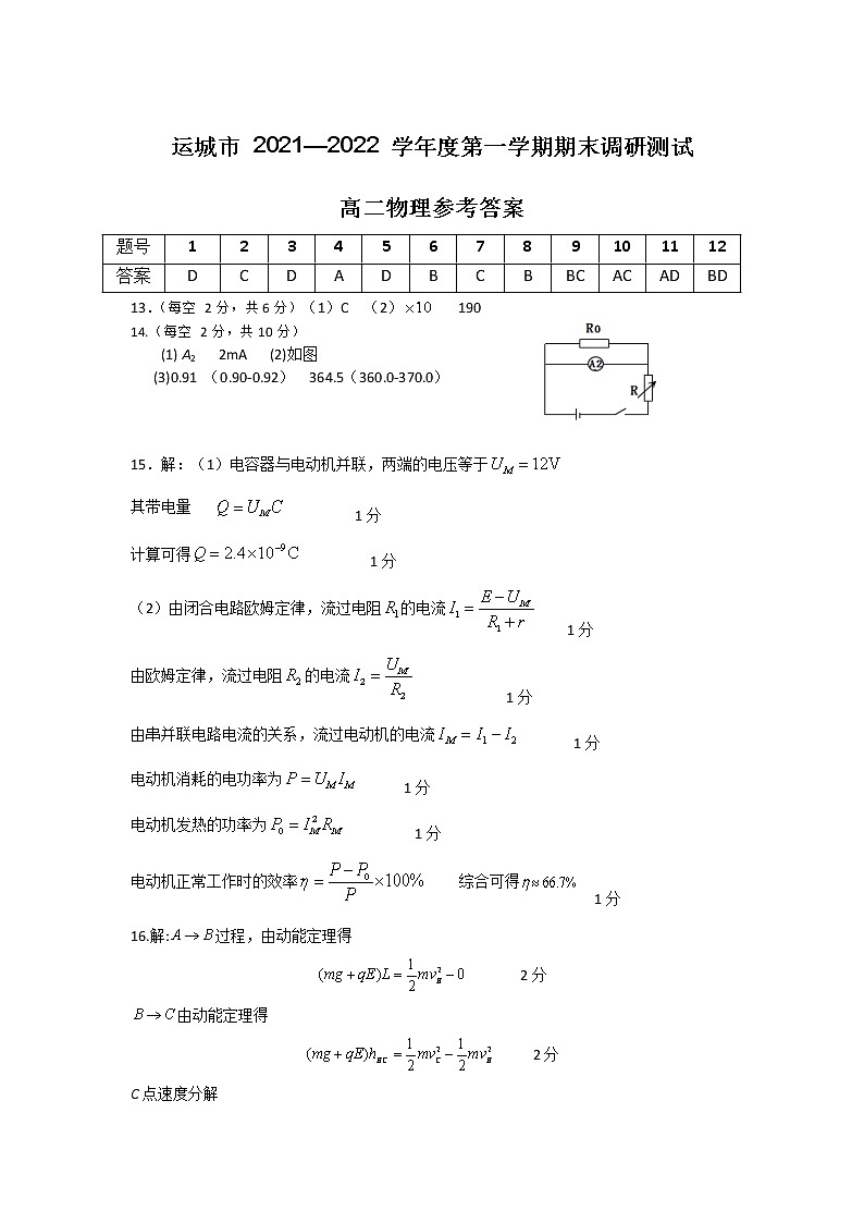 2021-2022学年山西省运城市高二上学期期末调研测试物理试题（PDF版）01