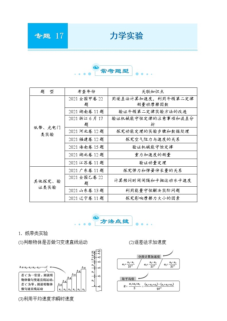 2022届优质校一模试卷专题汇编17 力学实验 解析版第1页