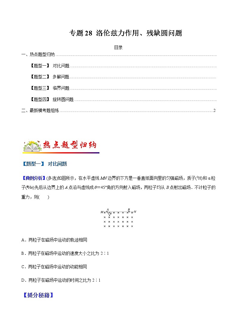 （全国通用）高考物理二轮热点题型归纳与变式演练 专题28 洛伦兹力作用、残缺圆问题（解析+原卷）学案01