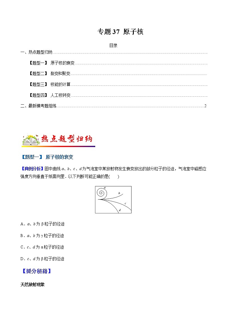 （全国通用）高考物理二轮热点题型归纳与变式演练 专题37 原子核（解析+原卷）学案01