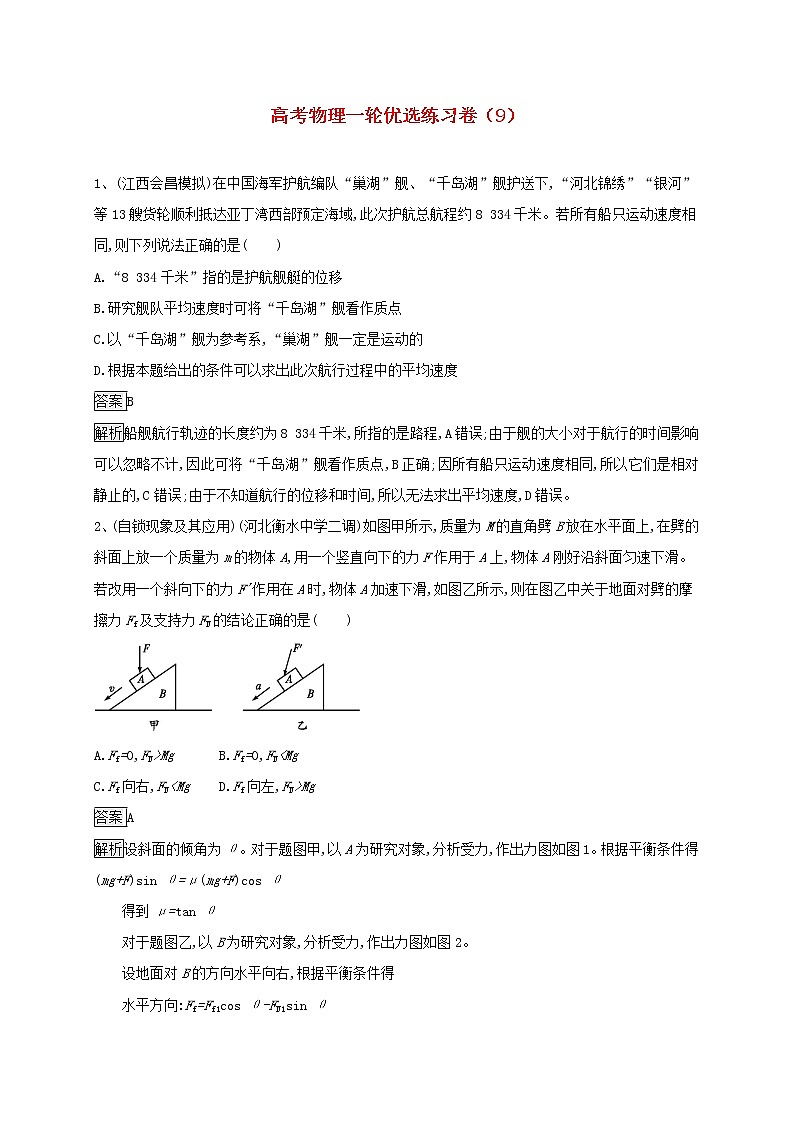 高考物理一轮复习优选练习卷09（含答案详解）第1页