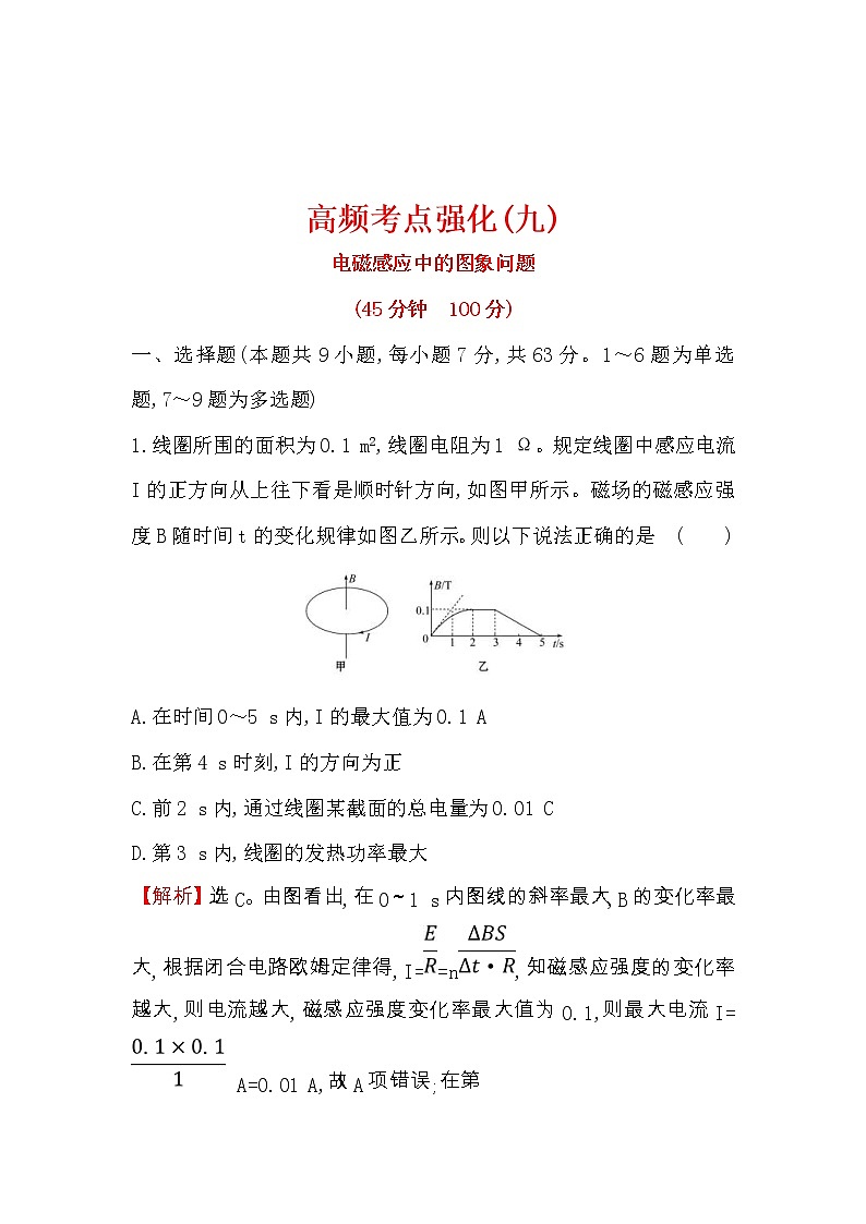 高考物理二轮专题复习考点强化练习09《电磁感应中的图象问题》(含答案详解)01