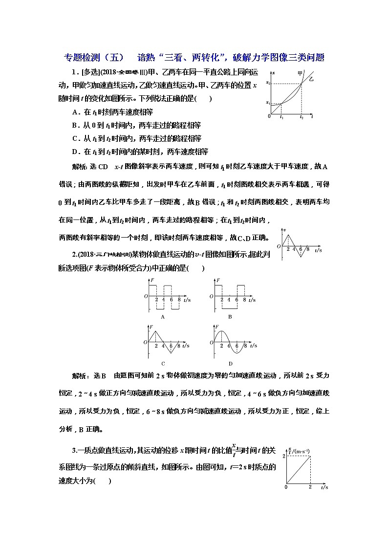 高考物理通用版二轮复习专题检测：05《谙熟“三看、两转化”破解力学图像三类问题》(含详解)第1页
