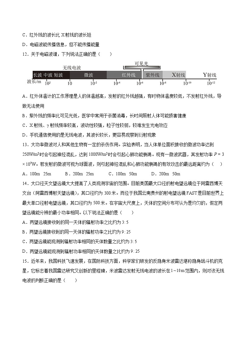 4.4电磁波家族基础巩固2021—2022学年高中物理沪教版（2019）选择性必修第二册练习题第3页