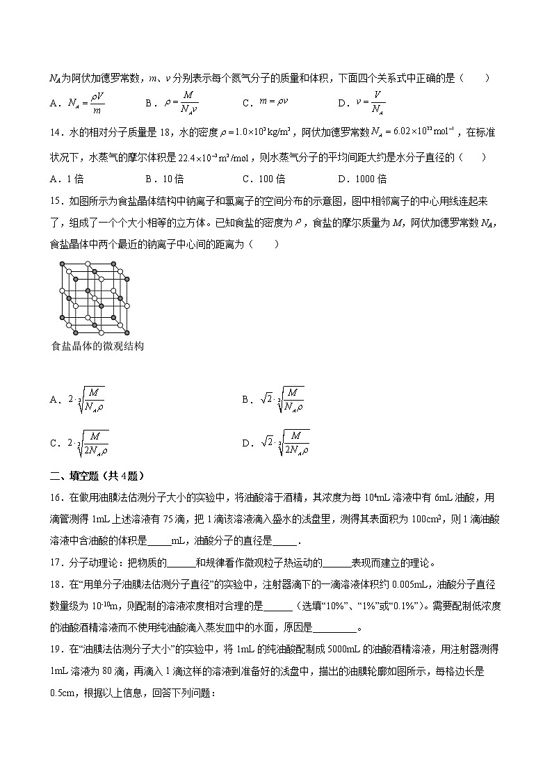 1.1走进分子世界基础巩固2021—2022学年高中物理沪教版（2019）选择性必修第三册练习题第3页