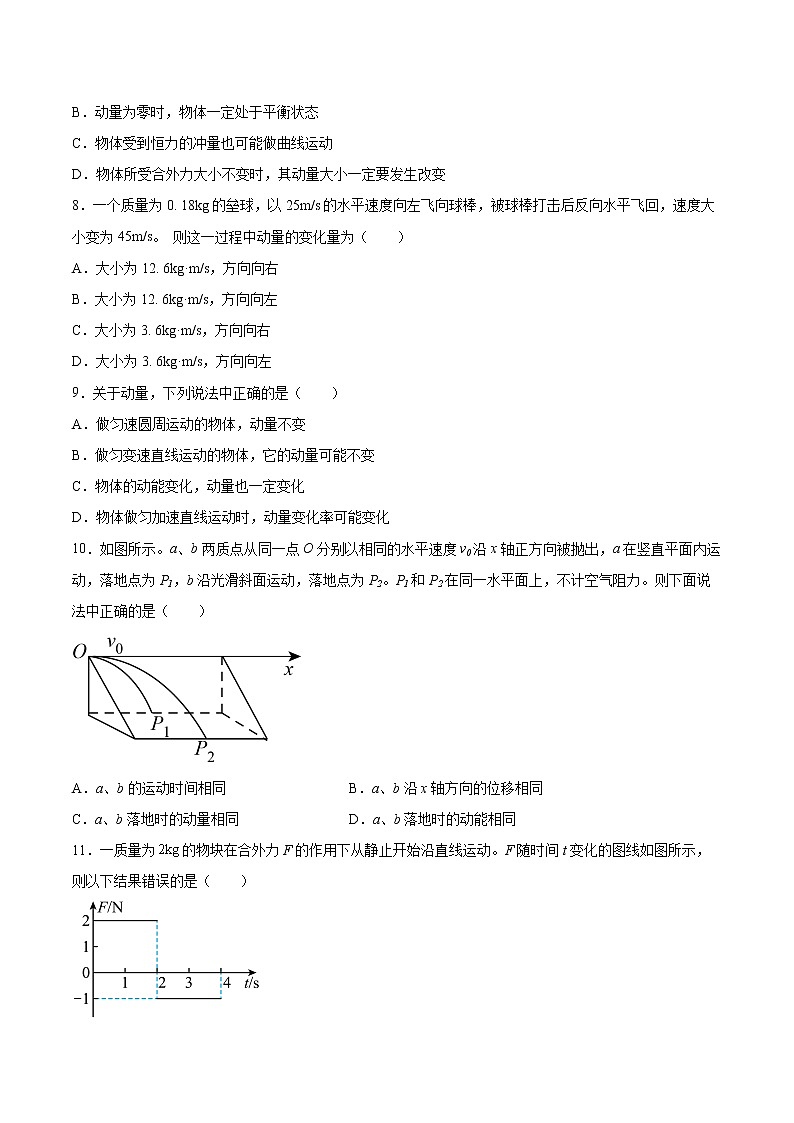 1.1动量同步练习2021—2022学年高中物理人教版（2019）选择性必修第一册第2页