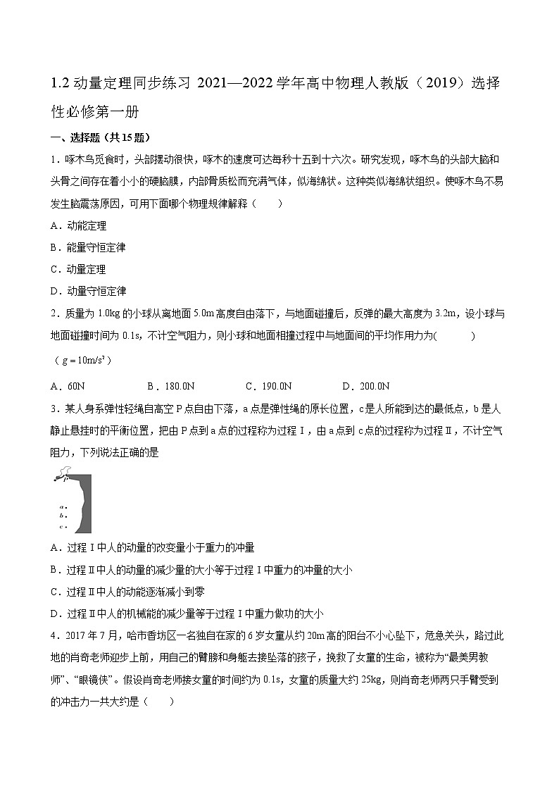 1.2动量定理同步练习2021—2022学年高中物理人教版（2019）选择性必修第一册第1页