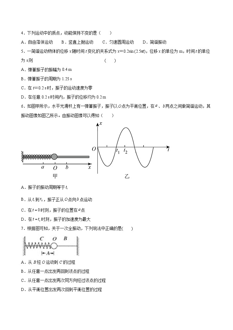 2.2简谐振动的描述同步练习2021—2022学年高中物理人教版（2019）选择性必修第一册02