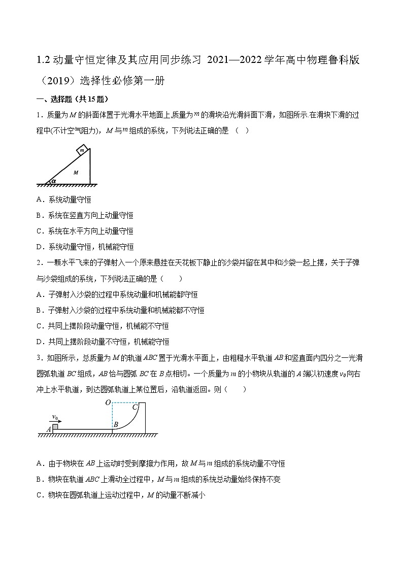 1.2动量守恒定律及其应用同步练习2021—2022学年高中物理鲁科版（2019）选择性必修第一册01