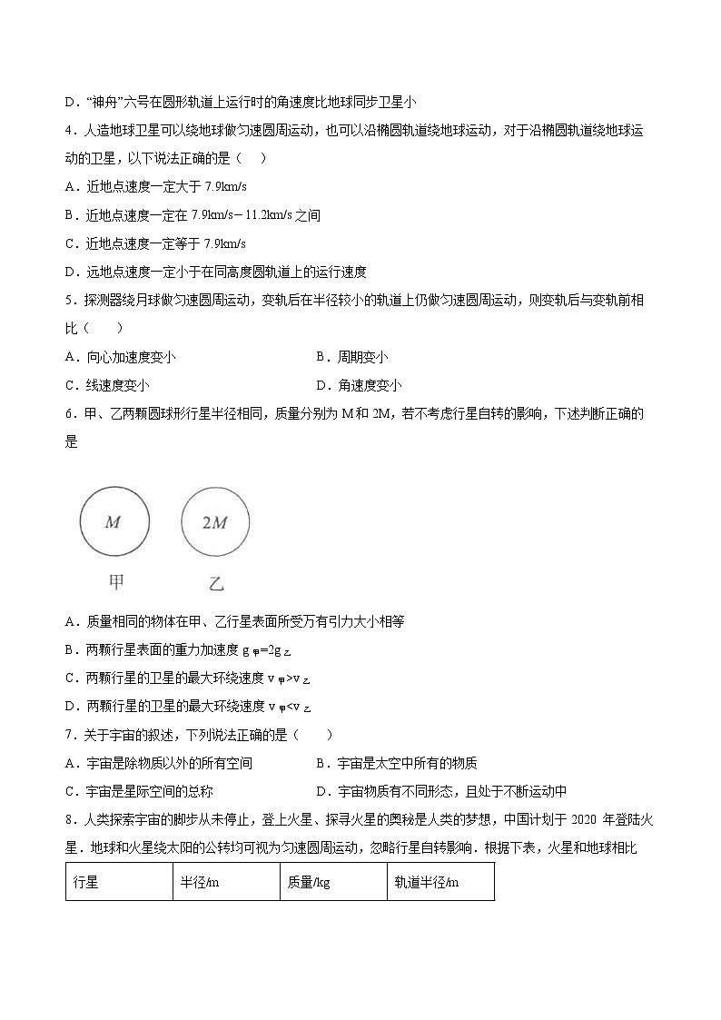3.4宇宙速度与航天同步练习2021—2022学年高中物理粤教版（2019）必修第二册02