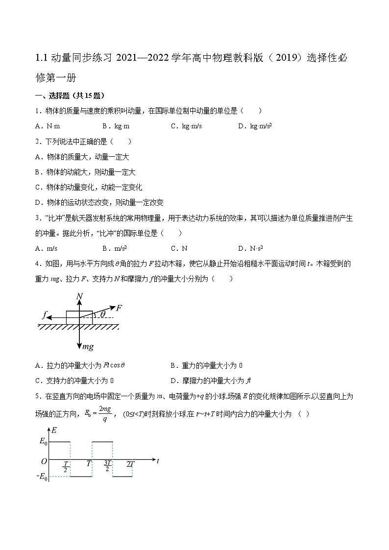 1.1动量同步练习2021—2022学年高中物理教科版（2019）选择性必修第一册第1页