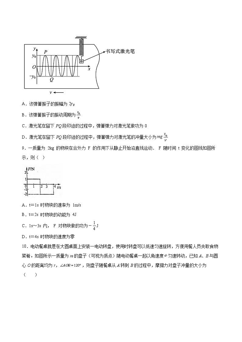 1.2动量定理同步练习2021—2022学年高中物理教科版（2019）选择性必修第一册第3页