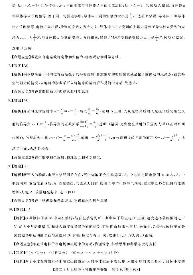 2021-2022学年湖南省天一名校联盟高二下学期3月大联考试题物理试题PDF版含答案02