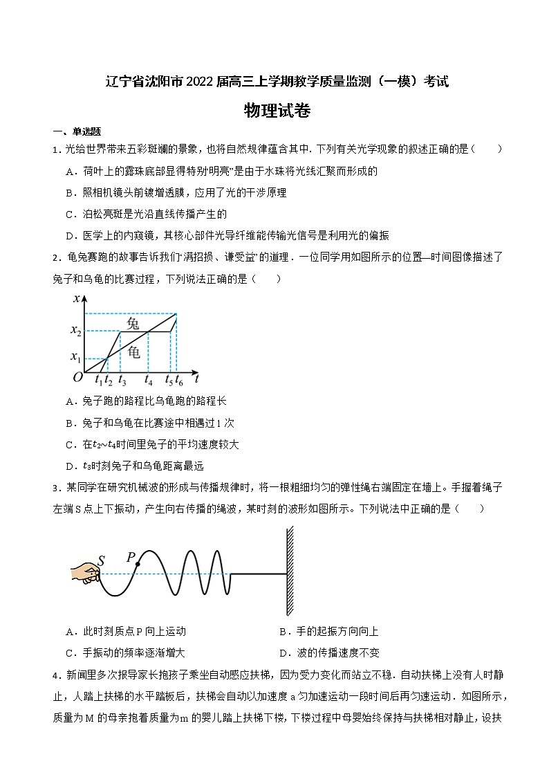 2022届辽宁省沈阳市高三上学期教学质量监测（一模）考试物理试卷01