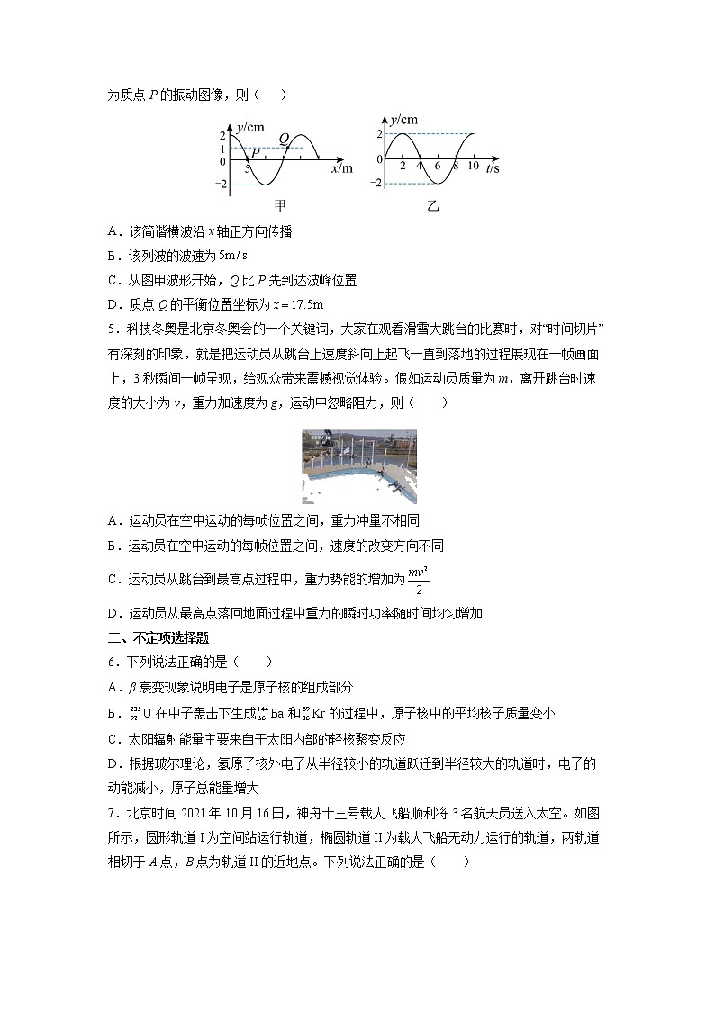 2021-2022学年天津市普通高中学业水平等级性考试物理模拟试题（一） （Word版）第2页