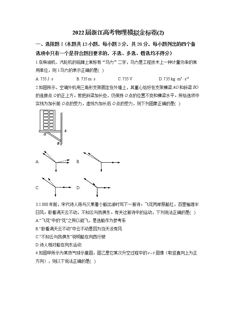 2022届浙江省高考模拟金标卷（二）物理试题 (解析版)第1页