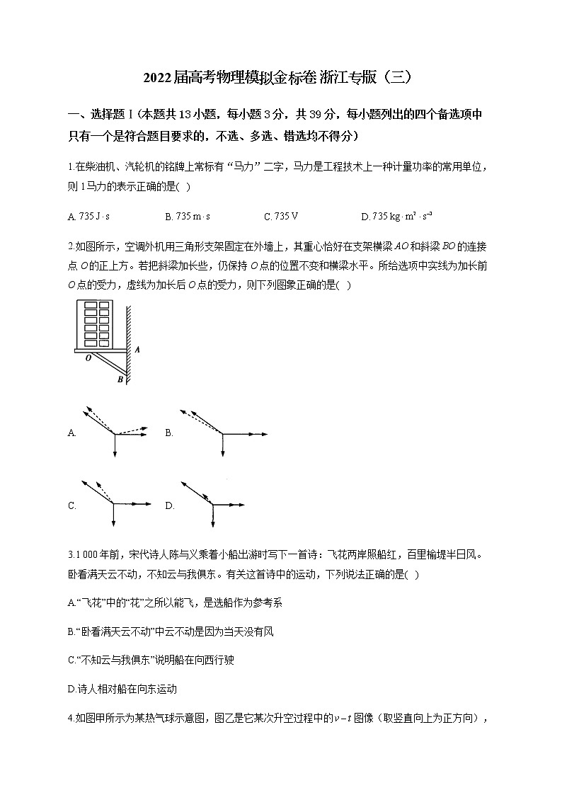 2022届高考物理模拟金标卷 浙江专版（三）第1页