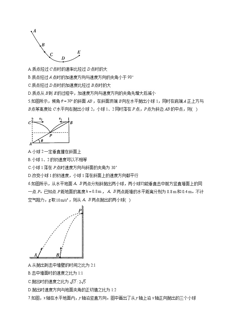 2021-2022学年人教A版2019 必修2 第五章抛体运动 单元测试卷（word版含答案）02