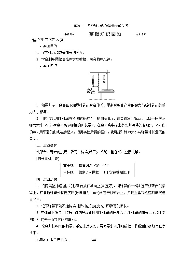 实验二 探究弹力和弹簧伸长的关系-2022高考物理 新编大一轮总复习（word）人教版第1页