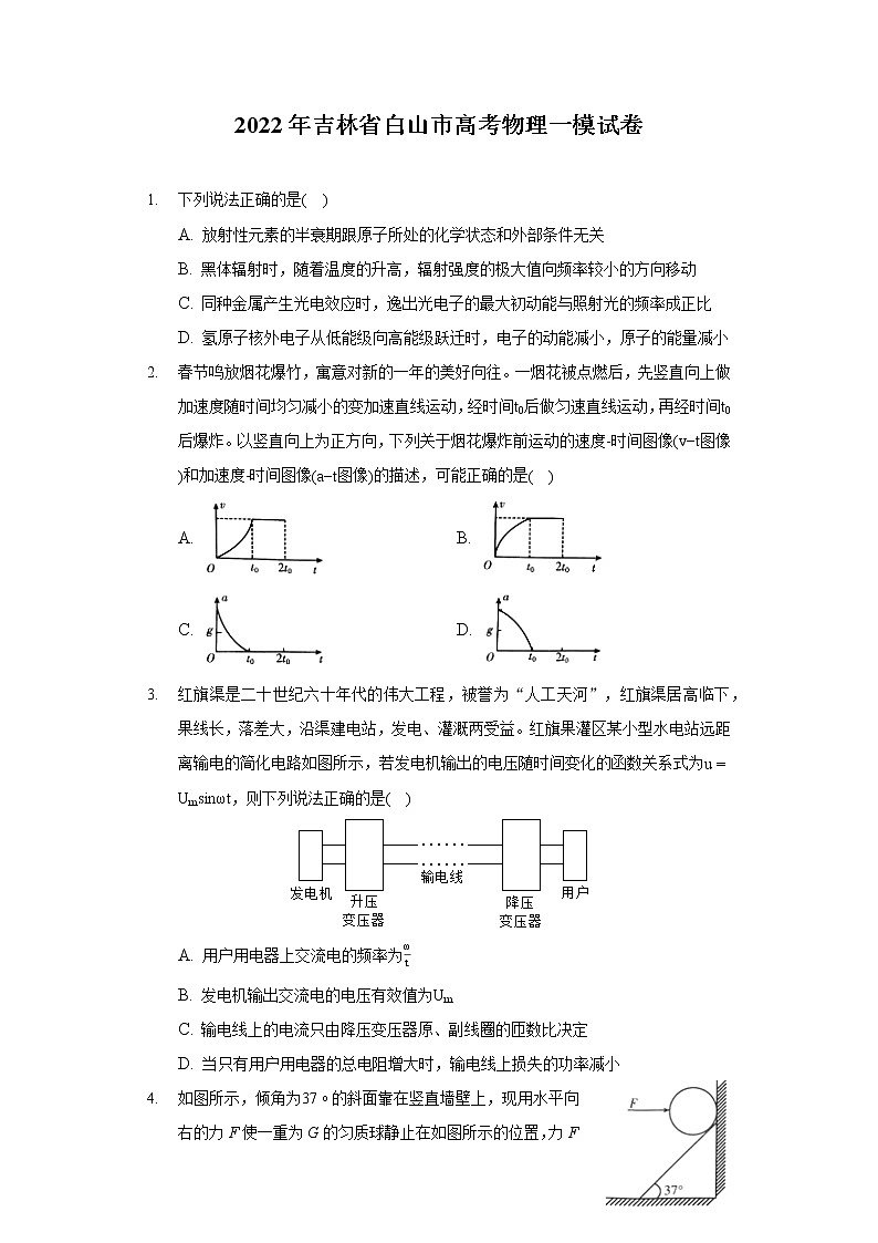 2022年吉林省白山市高考物理一模试卷第1页