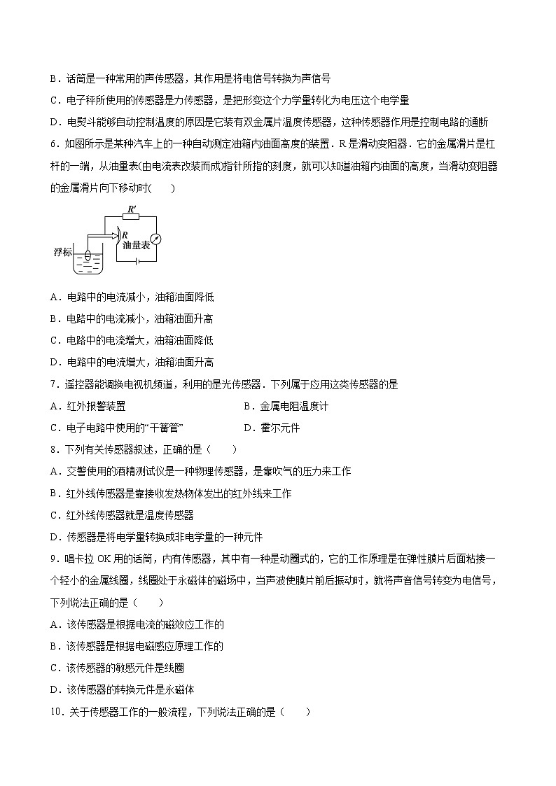 5.1认识传感器同步练习2021—2022学年高中物理人教版（2019）选择性必修第二册02