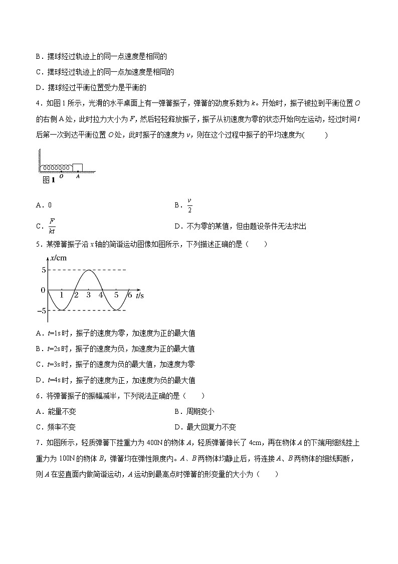2.2振动的描述基础巩固2021—2022学年高中物理鲁科版（2019）选择性必修第一册练习题02