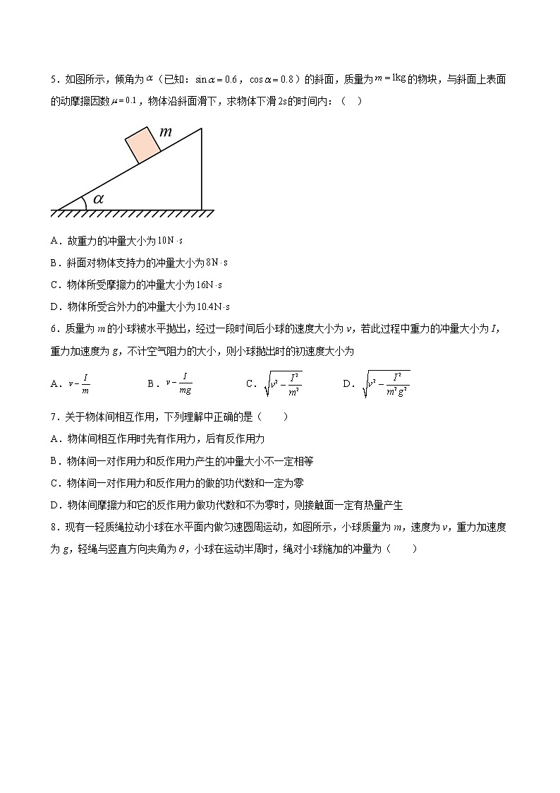 1.1冲量 动量基础巩固2021—2022学年高中物理粤教版（2019）选择性必修第一册练习题02