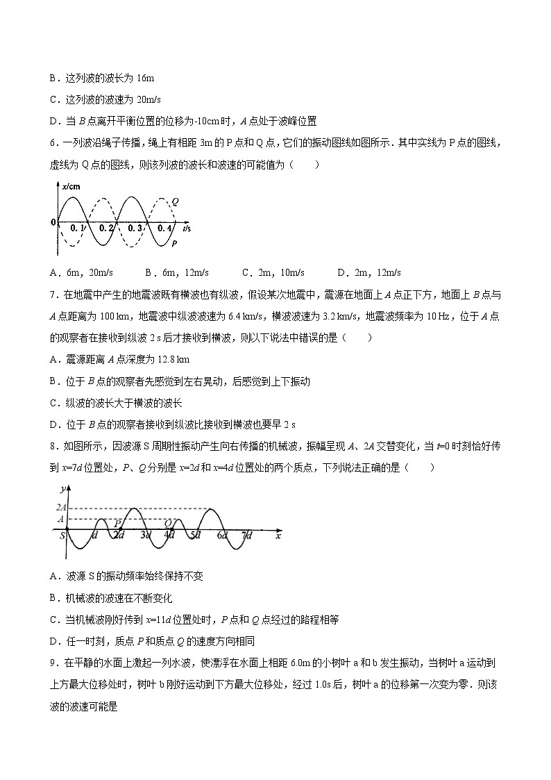 3.2机械波的描述基础巩固2021—2022学年高中物理粤教版（2019）选择性必修第一册练习题02