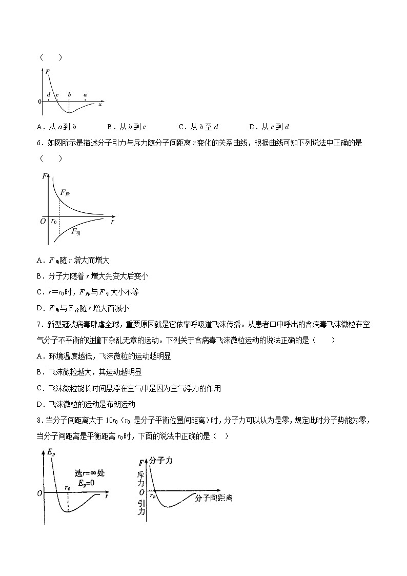1.2分子热运动与分子力基础巩固2021—2022学年高中物理粤教版（2019）选择性必修第三册练习题02
