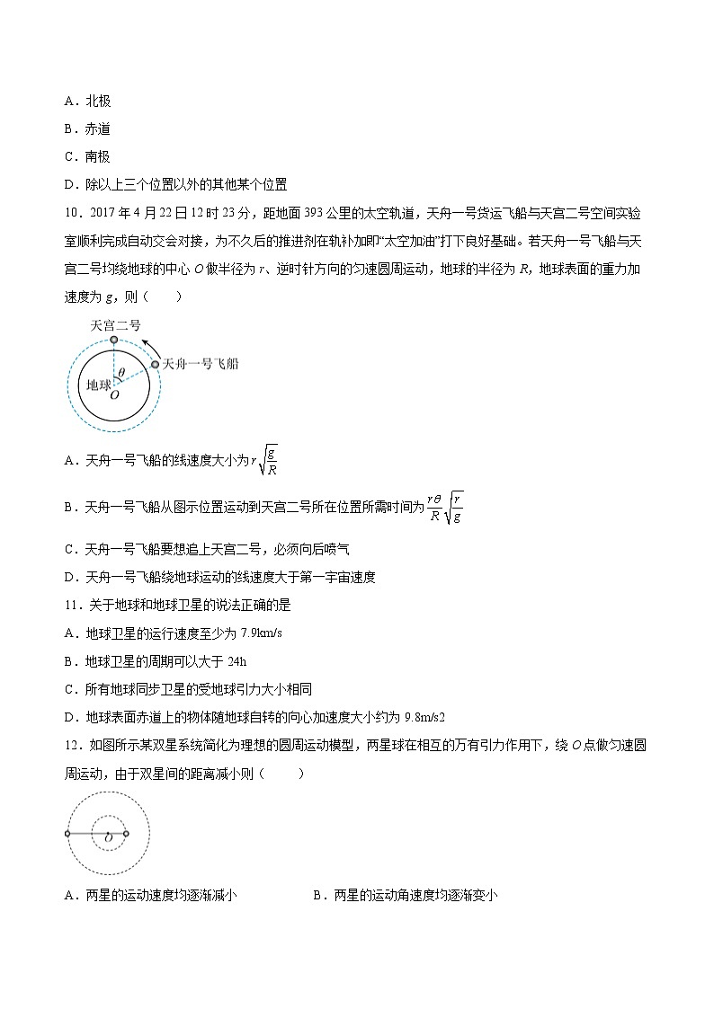 3.4宇宙速度与航天基础巩固2021—2022学年高中物理粤教版（2019）必修第二册练习题03