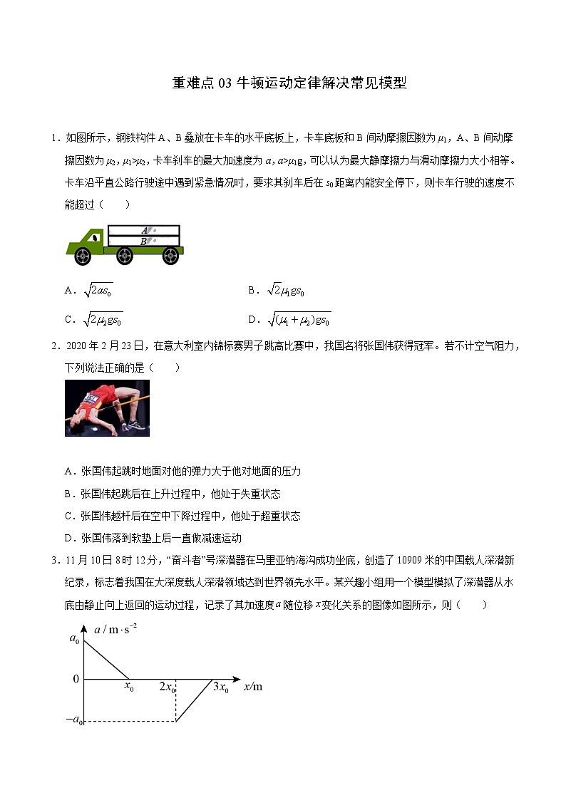 重难点03牛顿运动定律解决常见模型（原卷版）- 学霸向前冲高考物理二轮重难点必刷第1页