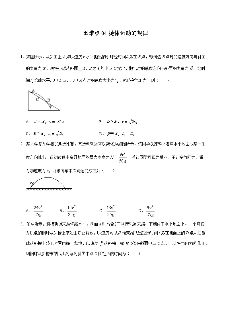重难点04抛体运动的规律（原卷版）- 学霸向前冲高考物理二轮重难点必刷第1页