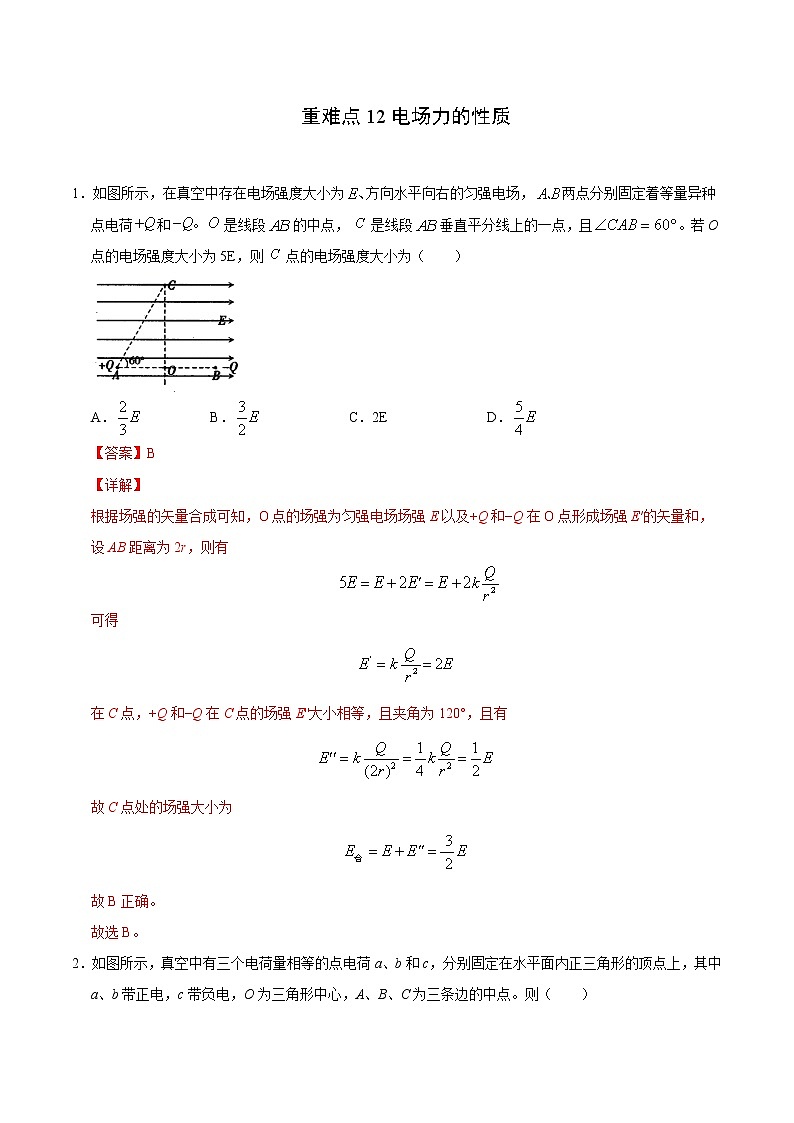 重难点12电场力的性质（解析版）- 学霸向前冲高考物理二轮重难点必刷第1页