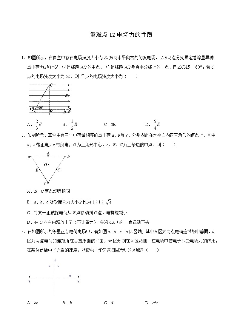 重难点12电场力的性质（原卷版）- 学霸向前冲高考物理二轮重难点必刷第1页