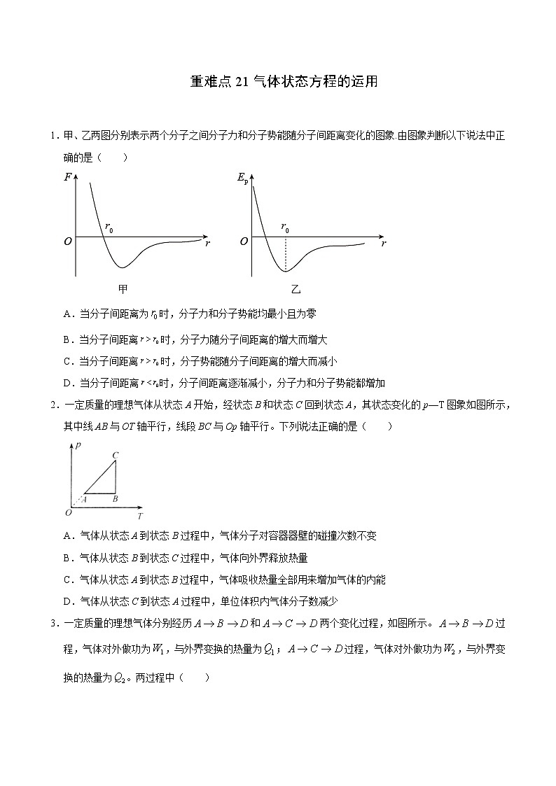 重难点21气体状态方程的运用（原卷版）- 学霸向前冲高考物理二轮重难点必刷第1页