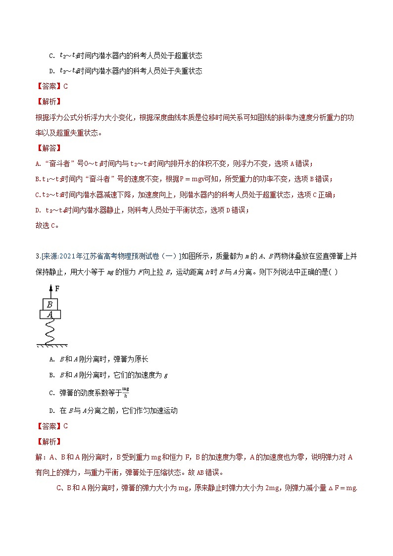 专题4 牛顿运动定律-2021年高考物理各地市模拟题专题汇编02