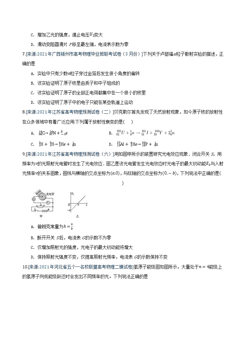 专题17 原子结构与原子核、波粒二象性(原卷版)-2021年高考物理各地市模拟题专题汇编第3页